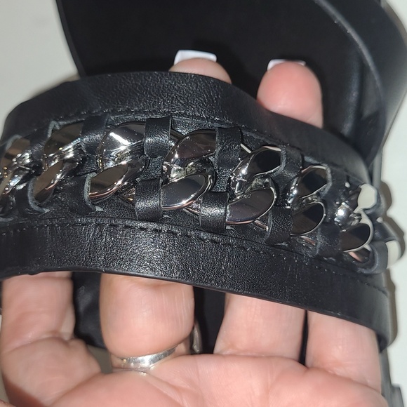Michael Kors Black Leather Sandals with Silver Chain Design Size 10 - Picture 10 of 13